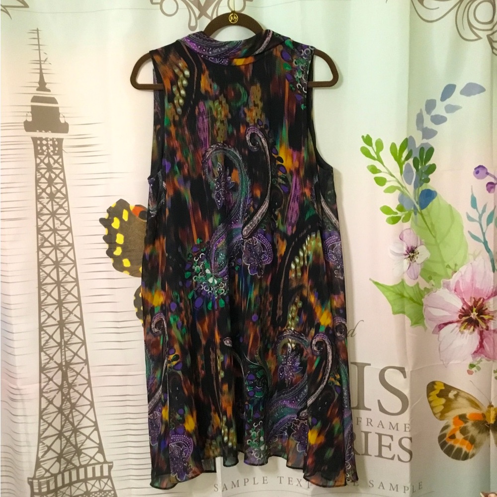 Robbie BeePaisley Print Mock Neck Sleeveless Self-Tie Back Shift Dress Size 14